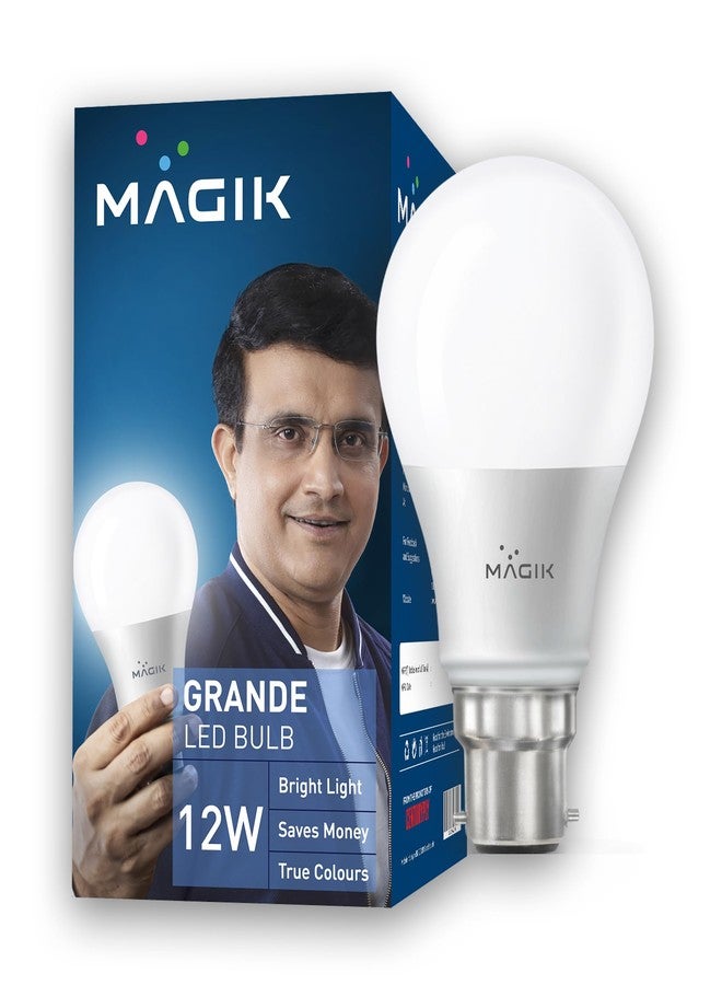 ماجيك مصباح ماجيك جراند LED بقوة 12 واط | أبيض بارد (6500 كلفن) | قاعدة B22 | مصباح LED عالي السطوع للمنزل والمكتب، موفر للطاقة، عمر طويل مع انتشار واسع للضوء (عبوة من قطعة واحدة) - Image 1